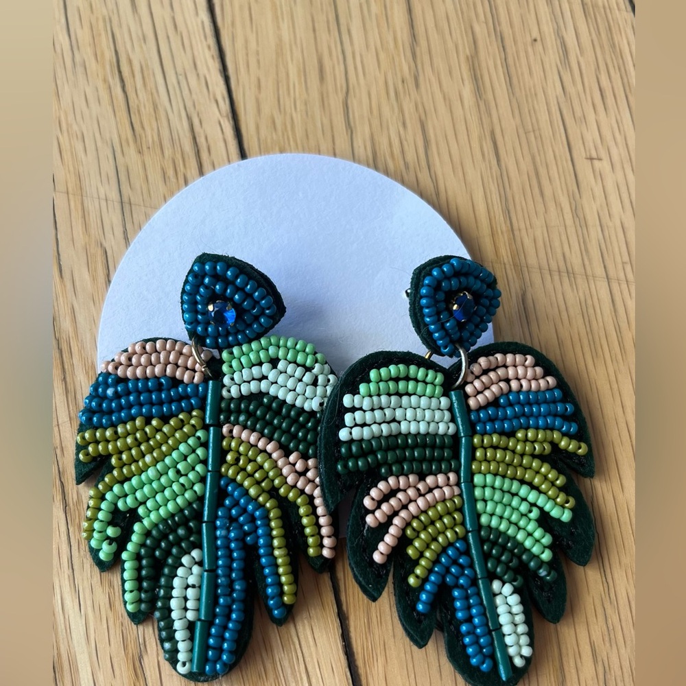 Beaded palm leaf earrings